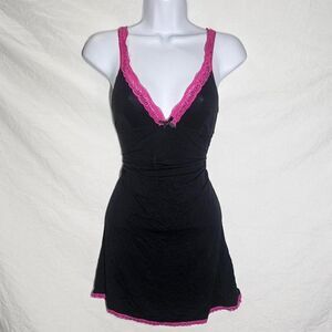 Vintage y2k 2000s whimsical gothic black pink slip dress